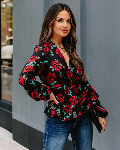 Storie Floral Twist Peplum Blouse