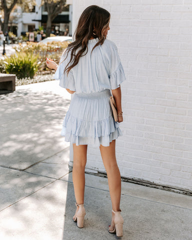 Slow It Down Smocked Tassel Dress - Baby Blue