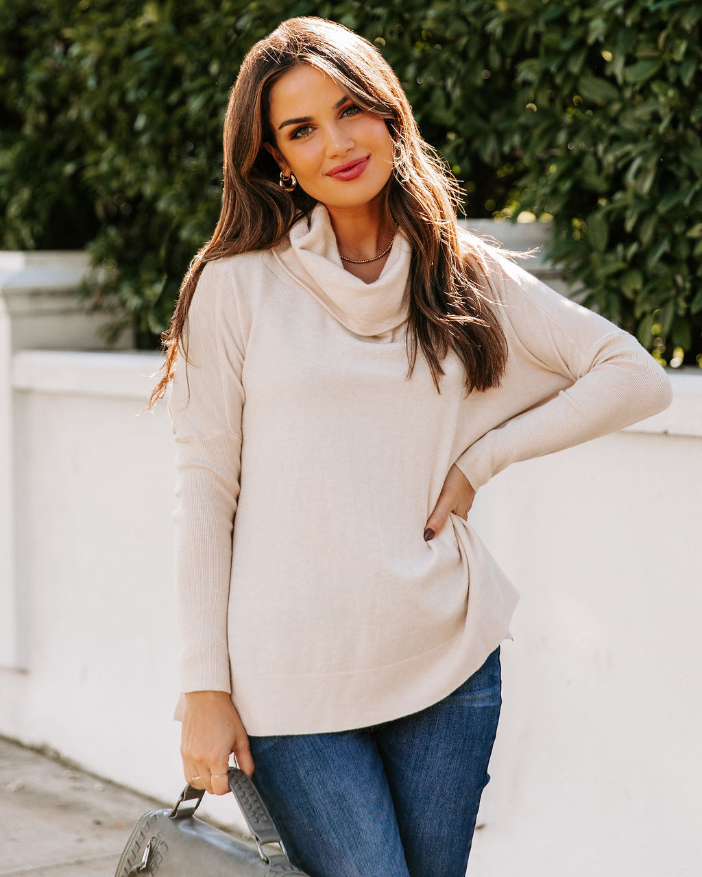 The More The Merrier Cowl Neck Knit Sweater - Oatmeal