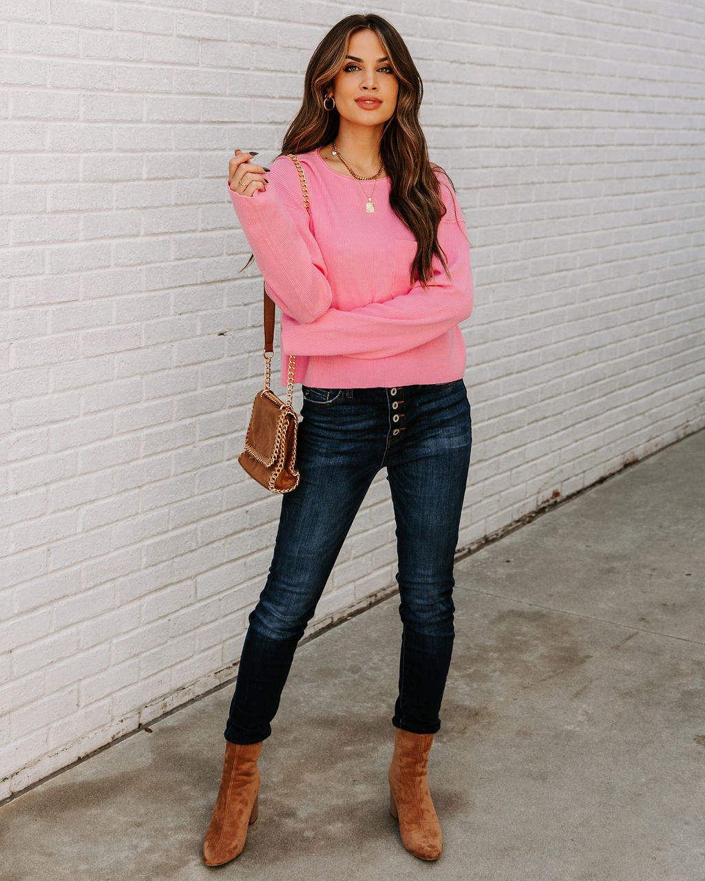 Slippery Slope Crop Knit Sweater - Pink