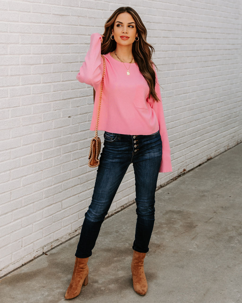 Slippery Slope Crop Knit Sweater - Pink