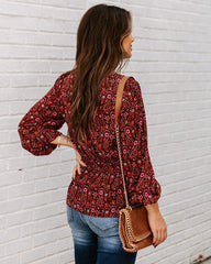 Us Forever Paisley Tie Front Peplum Blouse