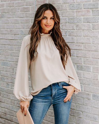 Zea Ruffle Mock Neck Blouse - Ecru