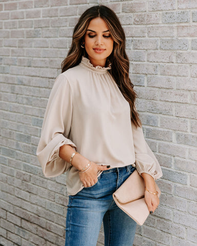 Zea Ruffle Mock Neck Blouse - Ecru