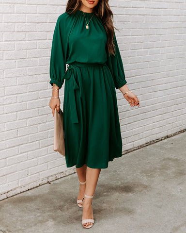 Woodhaven Tie Midi Dress - Hunter Green