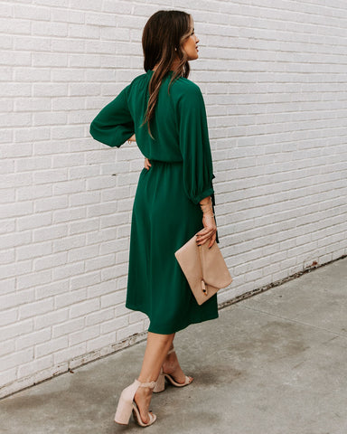 Woodhaven Tie Midi Dress - Hunter Green