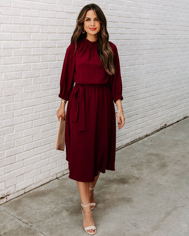 Woodhaven Tie Midi Dress - Wine