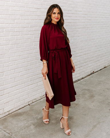 Woodhaven Tie Midi Dress - Wine