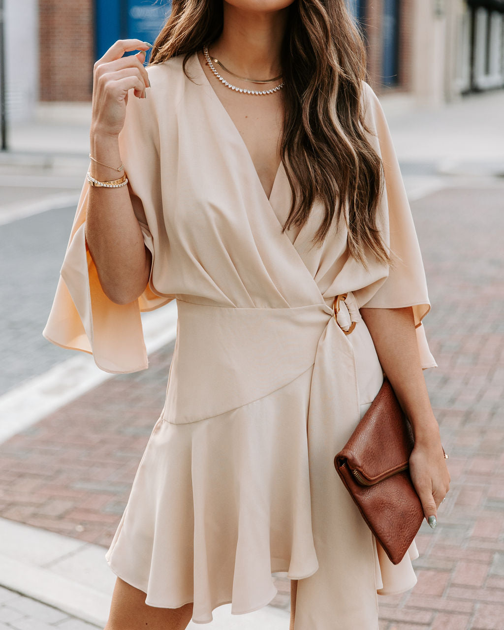 Trending Ruffle Wrap Romper - Light Beige