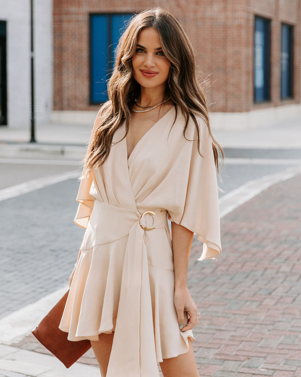 Trending Ruffle Wrap Romper - Light Beige