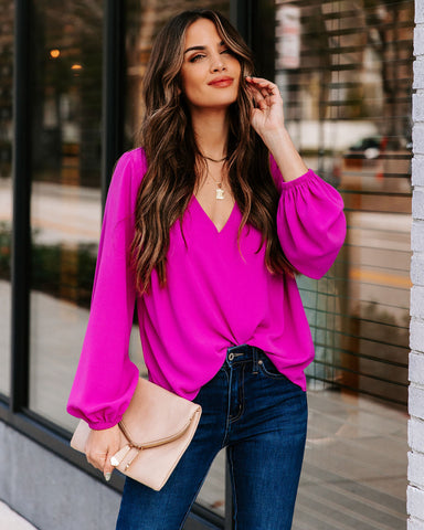 Work Life Balance V-Neck Blouse - Orchid