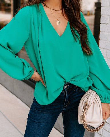 Work Life Balance V-Neck Blouse - Jade