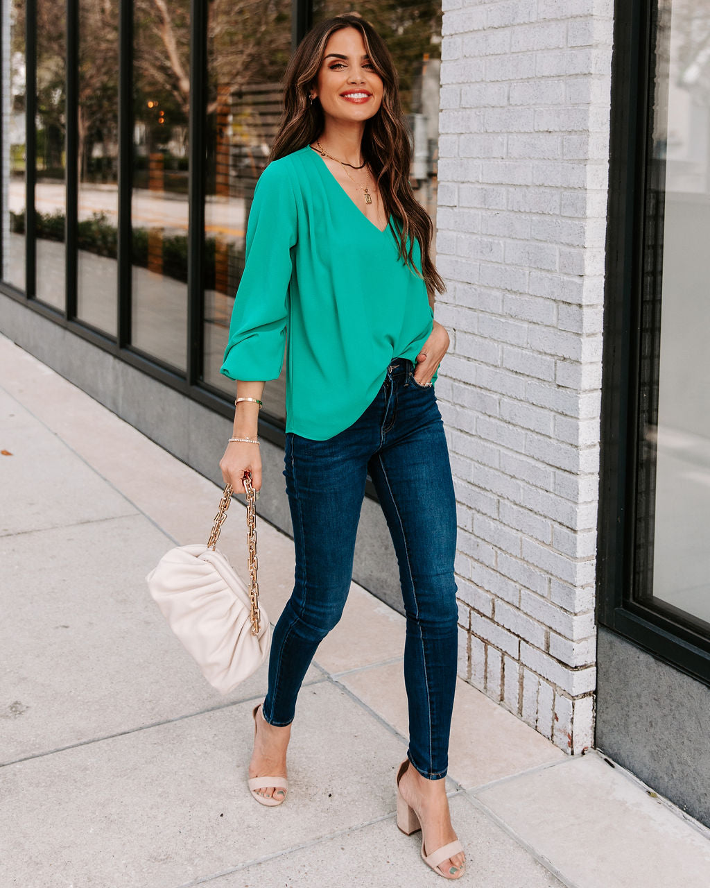 Work-Life-Balance-Bluse mit V-Ausschnitt - Jade 