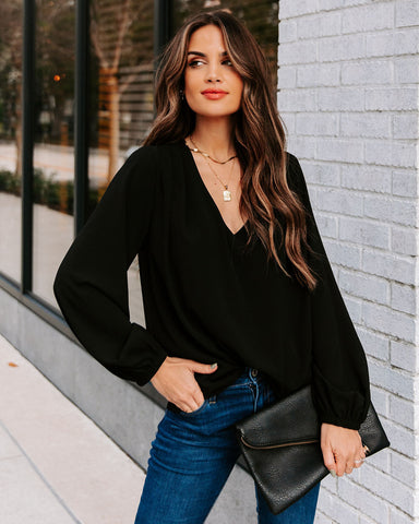 Work Life Balance V-Neck Blouse - Black