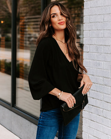 Work Life Balance V-Neck Blouse - Black