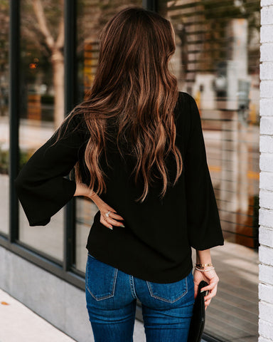 Work Life Balance V-Neck Blouse - Black