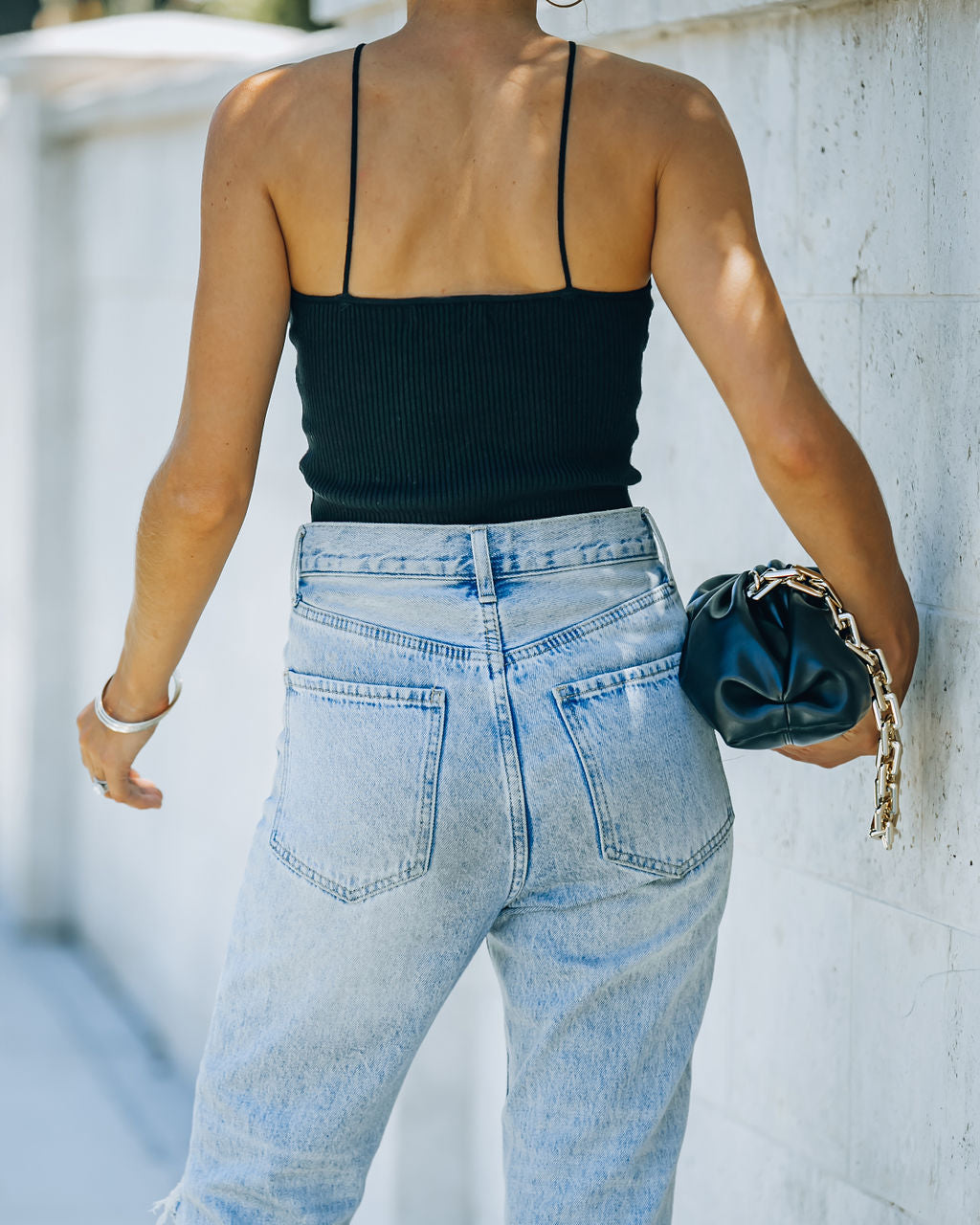 Slick Ribbed Halter Crop Top - Black