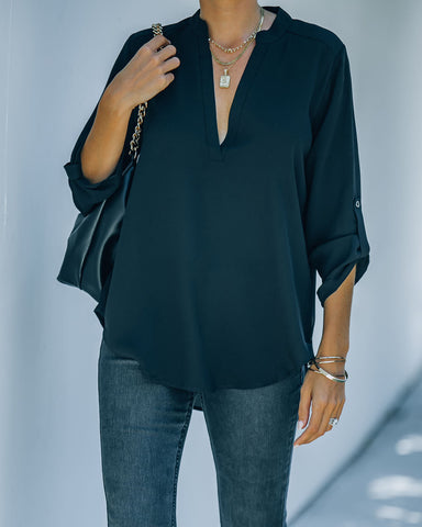 Split The Tab Blouse - New Black