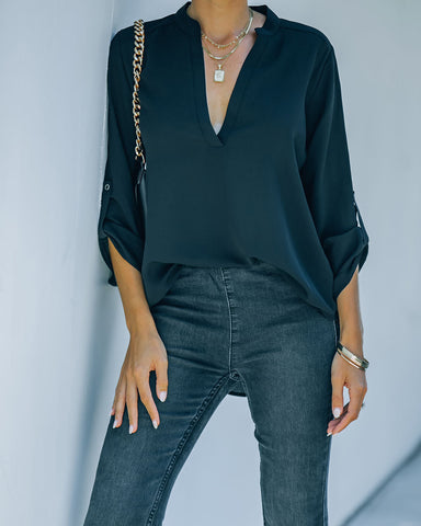 Split The Tab Blouse - New Black