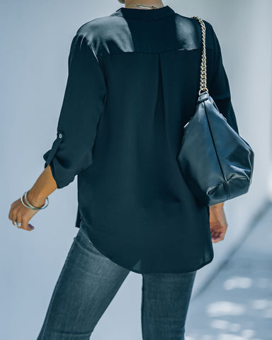 Split The Tab Blouse - New Black