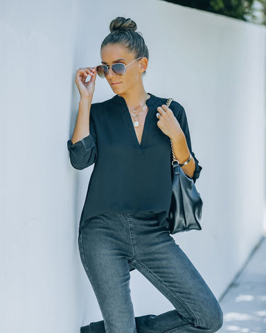 Split The Tab Blouse - New Black