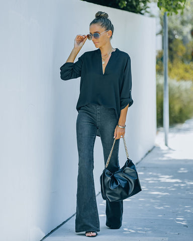 Split The Tab Blouse - New Black