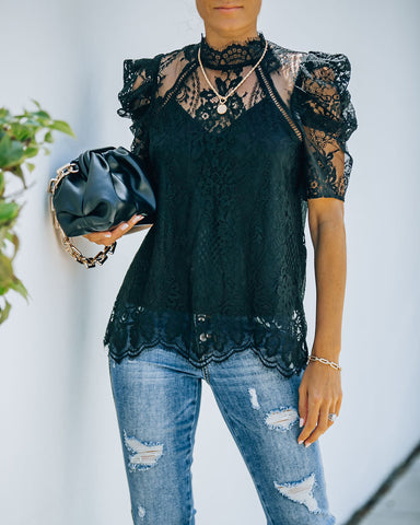 Songwriter Scalloped Lace Blouse - Black