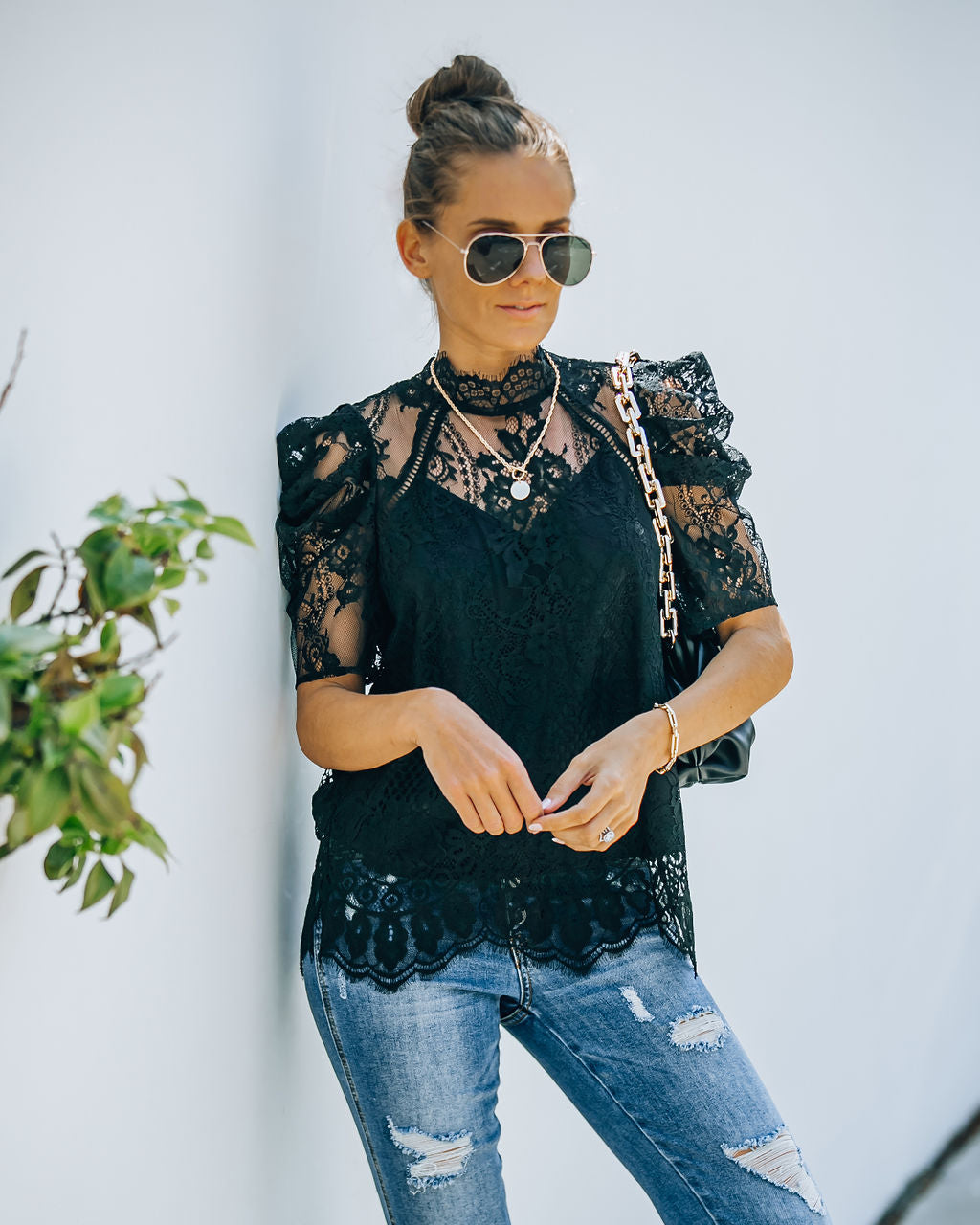 Songwriter Scalloped Lace Blouse - Black