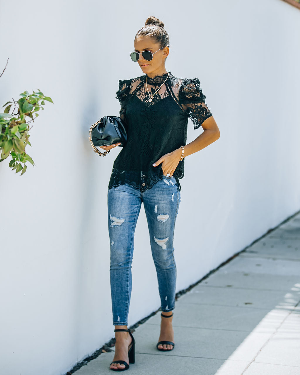 Songwriter Scalloped Lace Blouse - Black