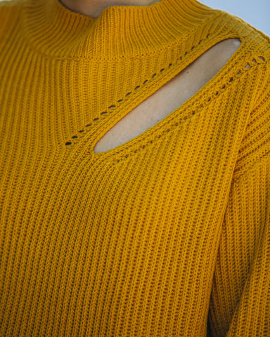 Wildest Dreams Knit Cutout Sweater - Mustard