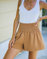 Tex Cotton Blend High Rise Smocked Shorts