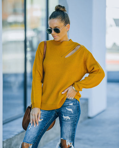 Wildest Dreams Knit Cutout Sweater - Mustard