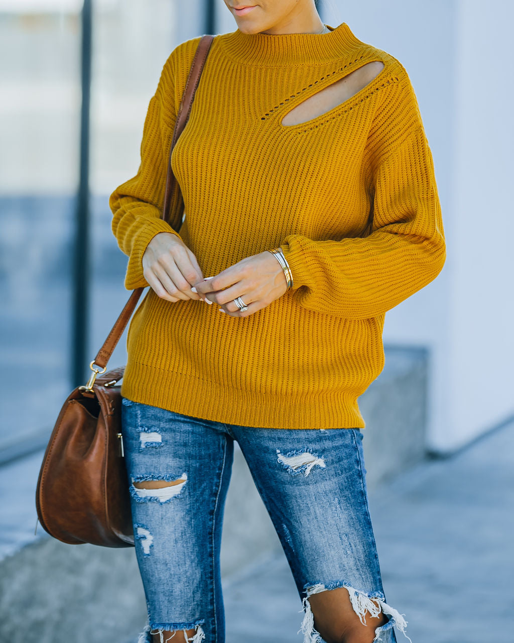 Wildest Dreams Knit Cutout Sweater - Mustard