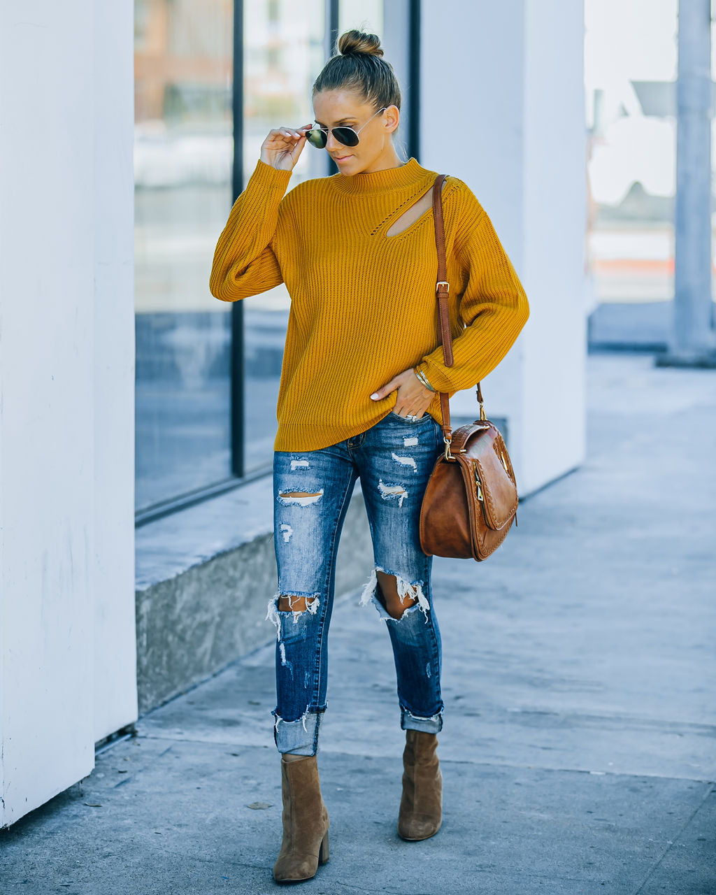 Wildest Dreams Knit Cutout Sweater - Mustard