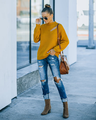 Wildest Dreams Knit Cutout Sweater - Mustard