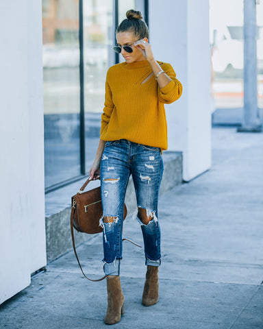 Wildest Dreams Knit Cutout Sweater - Mustard