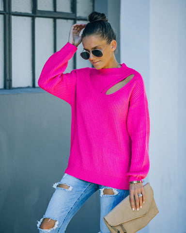 Wildest Dreams Knit Cutout Sweater - Bright Pink