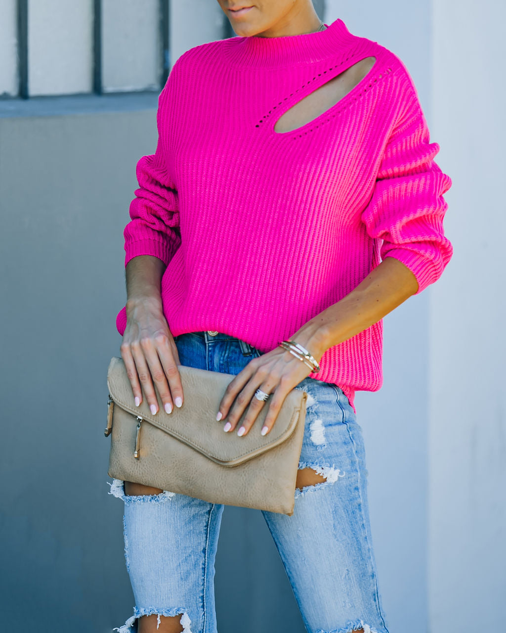 Wildest Dreams Knit Cutout Sweater - Bright Pink