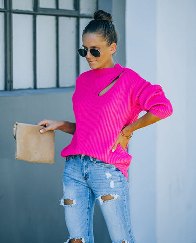 Wildest Dreams Knit Cutout Sweater - Bright Pink