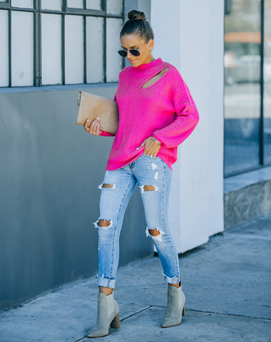 Wildest Dreams Knit Cutout Sweater - Bright Pink