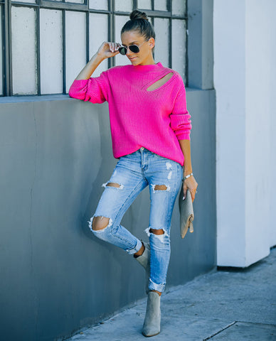 Wildest Dreams Knit Cutout Sweater - Bright Pink