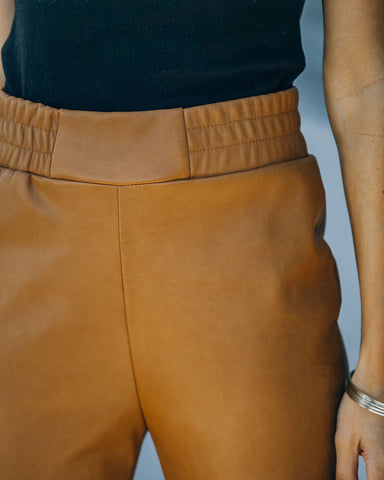 Vira High Rise Faux Leather Flare Pants - Cognac