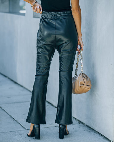 Vira High Rise Faux Leather Flare Pants - Black