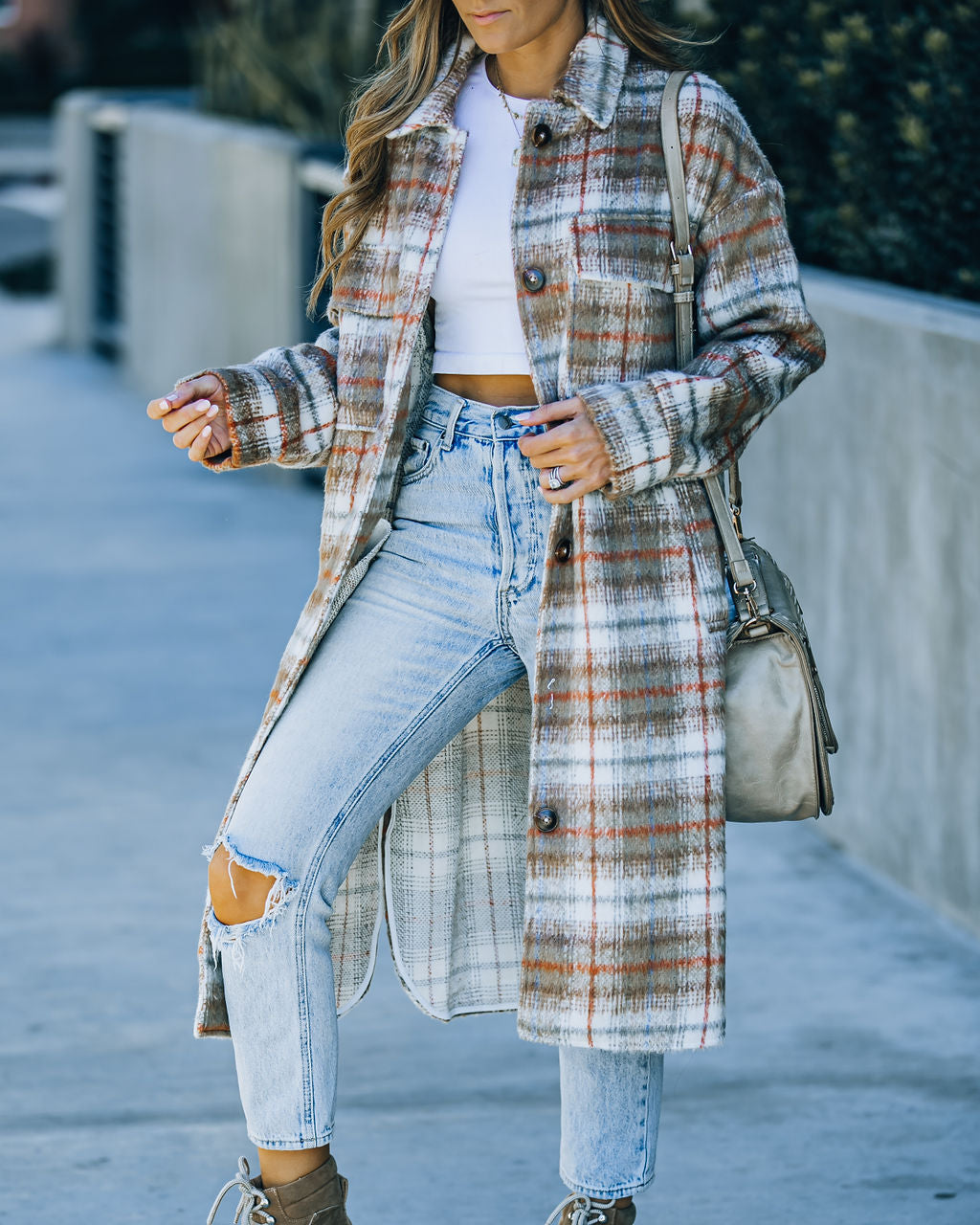 Wayland Pocketed Plaid Coat - Taupe