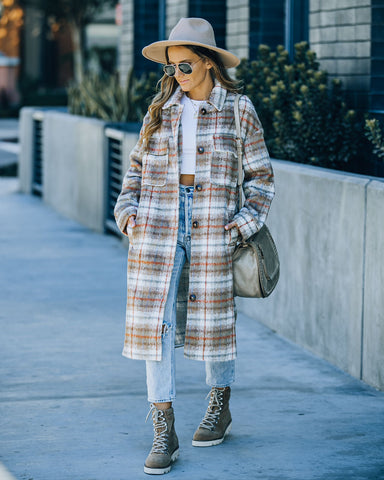 Wayland Pocketed Plaid Coat - Taupe