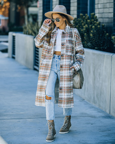 Wayland Pocketed Plaid Coat - Taupe