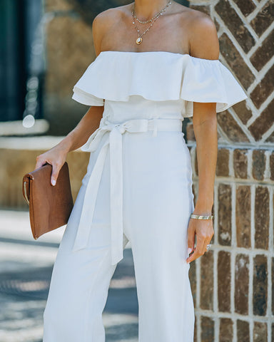 Wilinda Off The Shoulder Denim Jumpsuit - Off White