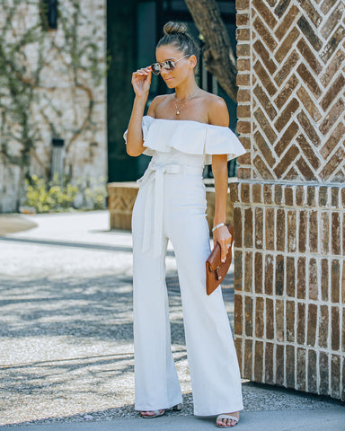 Wilinda Off The Shoulder Denim Jumpsuit - Off White