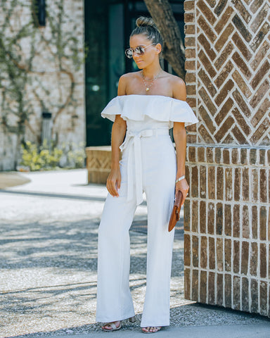 Wilinda Schulterfreier Jeans-Jumpsuit - Off White 