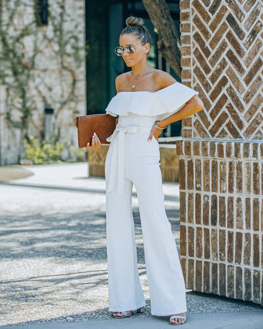 Wilinda Off The Shoulder Denim Jumpsuit - Off White